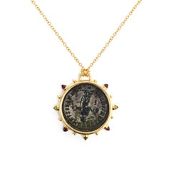 Dubini Empires Ancient Bronze Coin Medallion 18 Karat Yellow Gold Necklace
