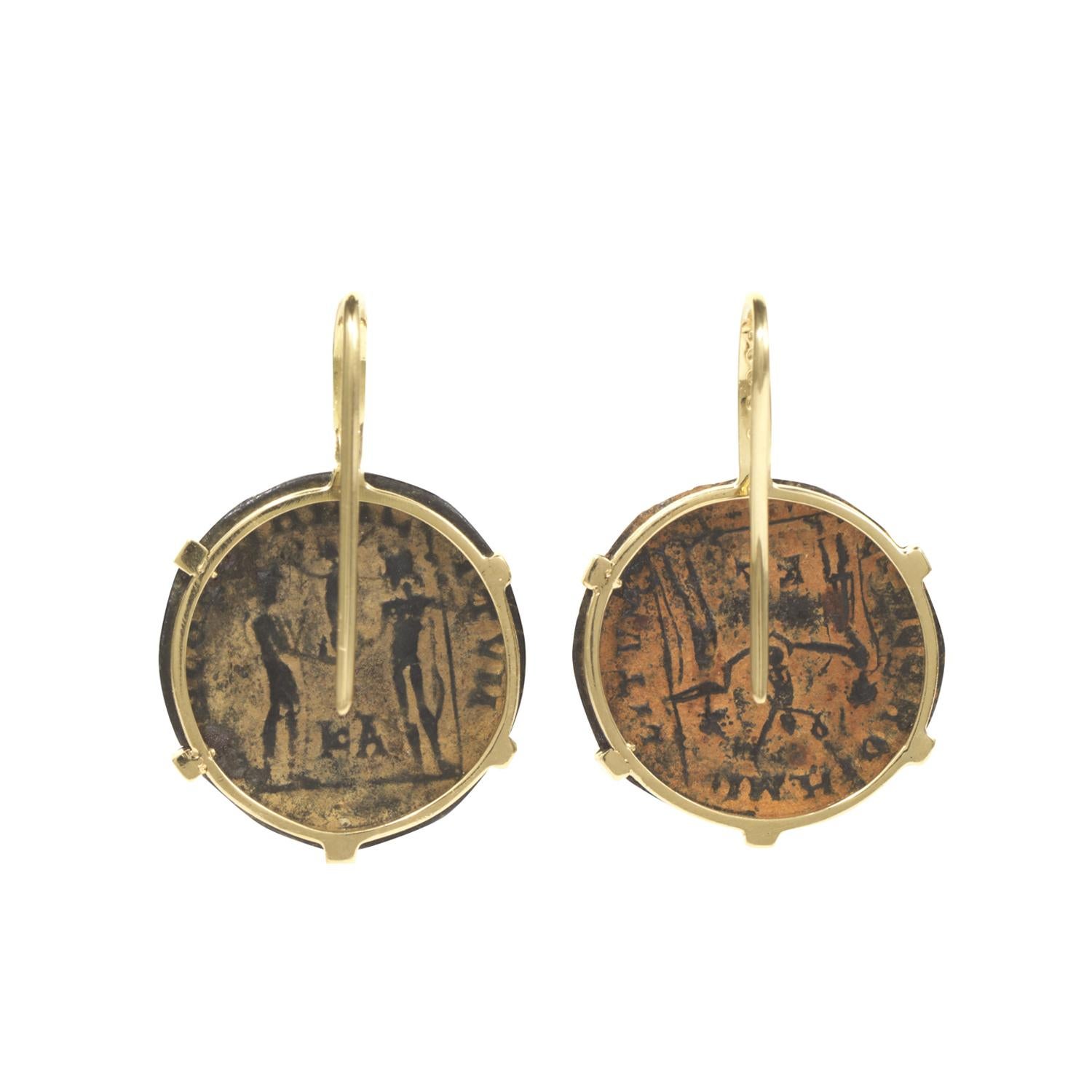 These Dubini coin earrings from the 'Empires' collection feature authentic Roman Imperial coins of Maximian minted circa 286-295 A.D. set in 18K yellow gold with diamonds.

* Due to the unique process of hand carving coins in ancient times, there