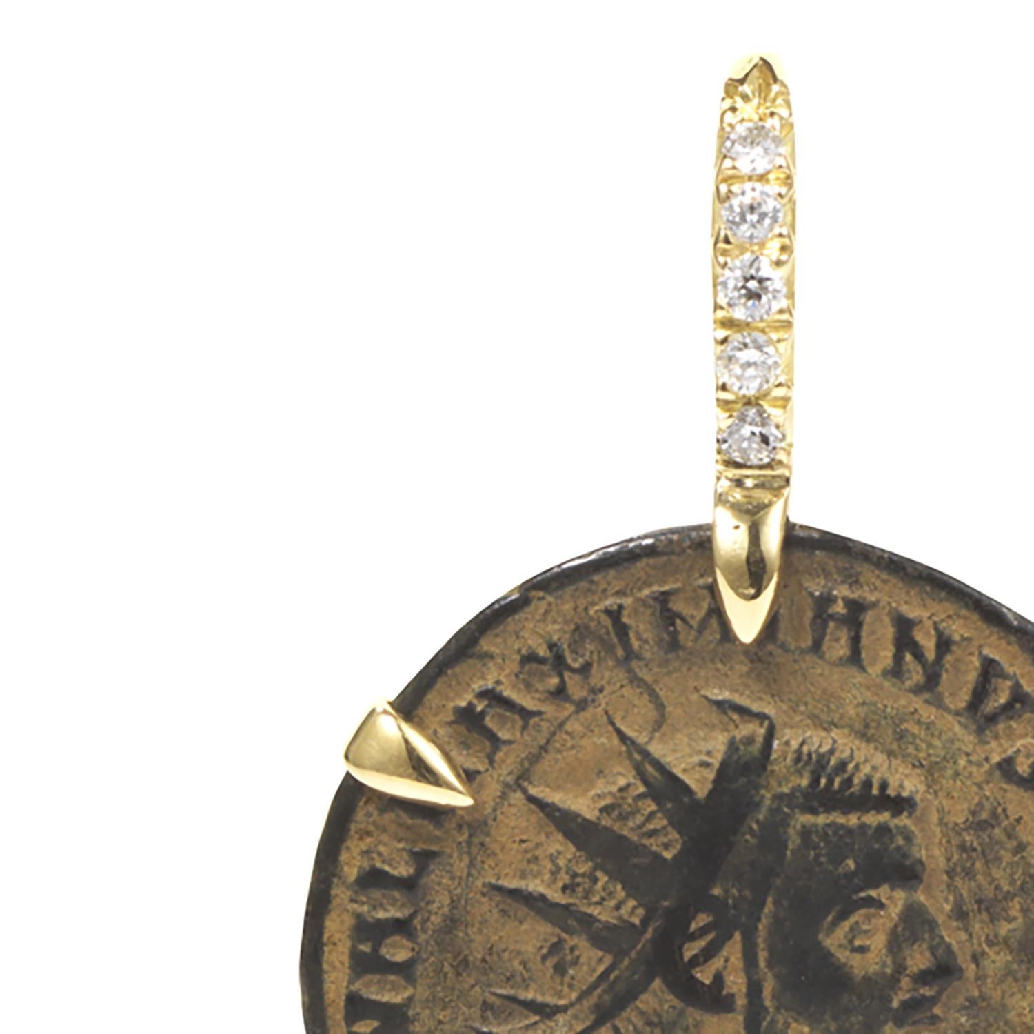 Classical Roman Dubini Empires Ancient Bronze Coins Diamond 18 Karat Yellow Gold Earrings For Sale