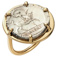 Dubini Europa & the Bull Ancient Silver Coin 18 Karat Yellow Gold Ring