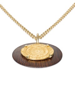 Dubini Fatimid Ancient Dinar Coin Wood Medallion Collana in oro giallo 18 carati