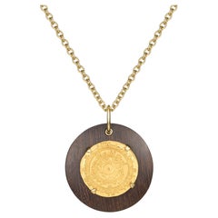 Dubini Fatimid Ancient Dinar Coin Wood Medallion Collana in oro giallo 18 carati