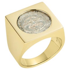 Dubini Gorgon Ancient Silver Coin 18 Karat Yellow Gold Signet Ring