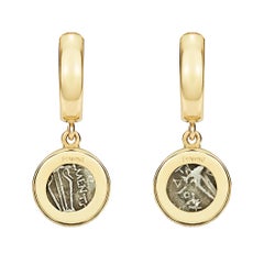 Dubini Griffin Ancient Silver Coin 18K Gold Hoop Earrings