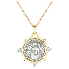 Dubini Helios Antike Silbermünze Anhänger Aquamarin 18 K Gelbgold Halskette
