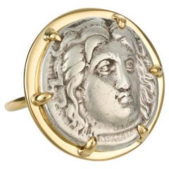 Dubini Helios Dios del Sol Moneda Antigua de Plata Anillo de Oro Amarillo de 18 K