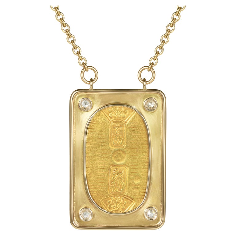 Japanese Koban Coin, Gold and Diamond Medallion Necklace, 2023