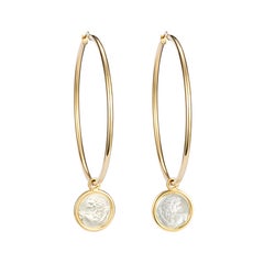 Dubini Lion Hoop Yellow Gold Silver Coin Earrings