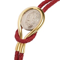 Dubini Medusa Ancient Coin 18 Karat Yellow Gold Calfskin Braided Bracelet