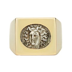 Dubini Nymph Larissa Ancient Silver Coin 18 Karat Yellow Gold Signet Ring