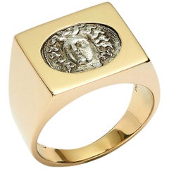 Dubini Nymph Larissa Ancient Silver Coin 18 Karat Yellow Gold Signet Ring