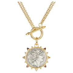 Dubini Philip I Ancient Silver Coin Medallion 18K Gold Toggle Necklace Dubini Philip I Ancient Silver Coin Medallion 18K Gold Toggle Necklace