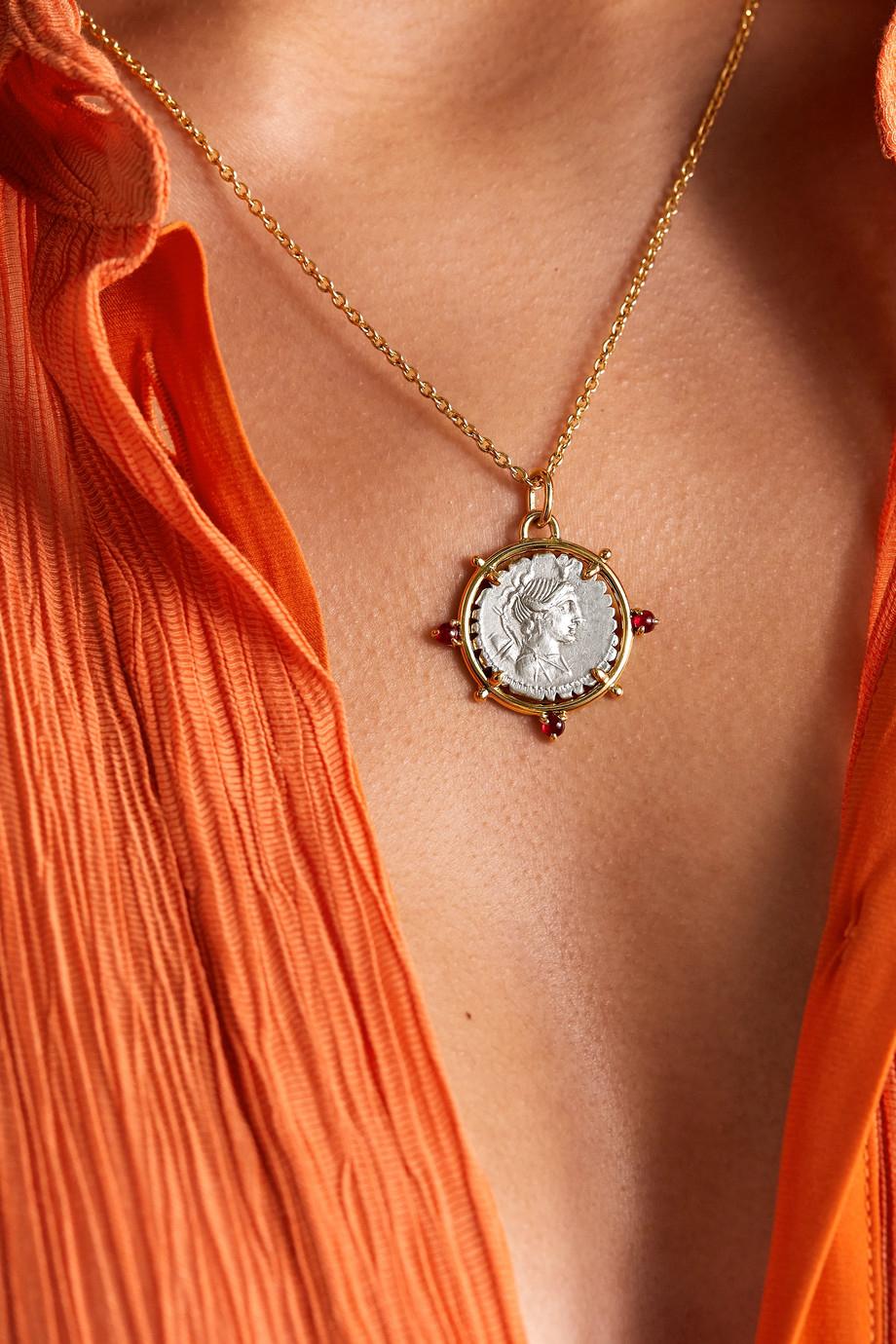 Taille cabochon Dubini Pietas Goddess Ancient Roman Silver Coin Pendant 18K Yellow Gold Necklace en vente