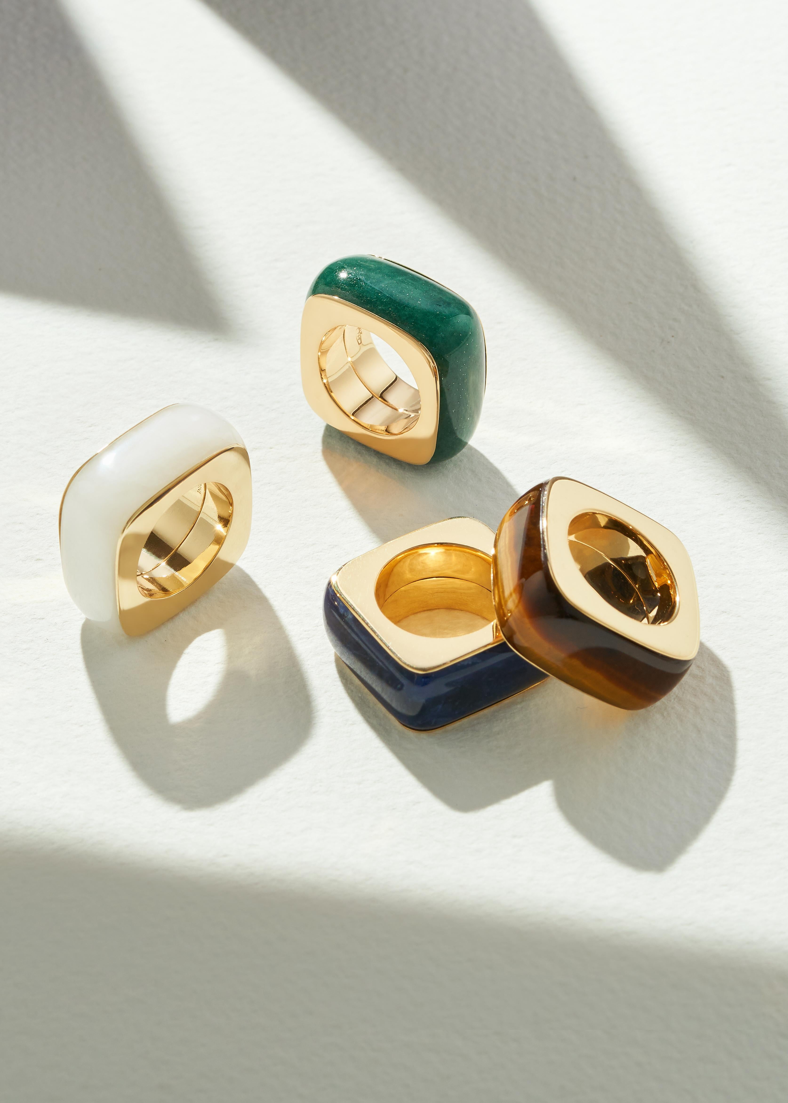 For Sale:  Dubini Pietra Aventurine Gem Stone of Opportunity Luck 18K Yellow Gold Ring 4