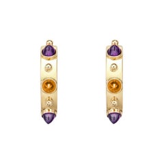 Dubini Punta di Diamante Cabochon Amethyst Citrine Gold Small Hoop Earrings