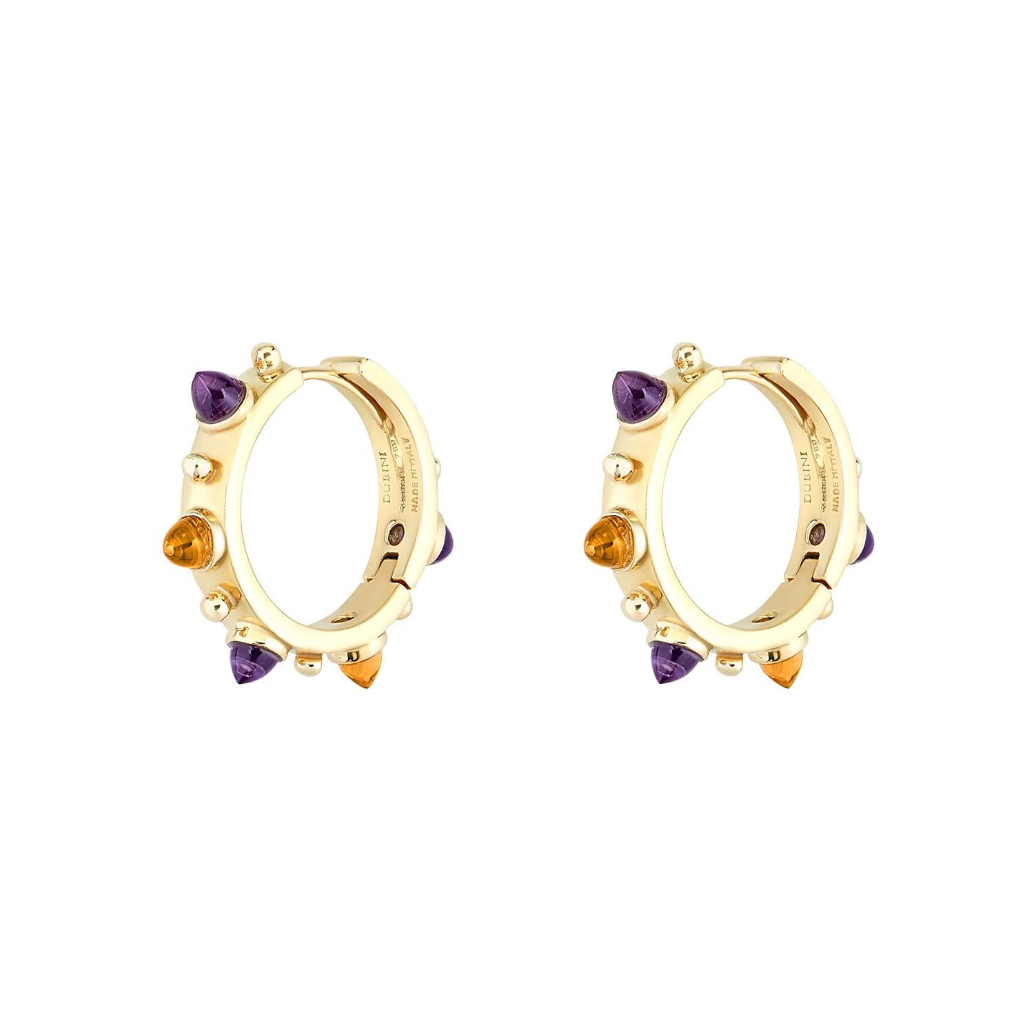 Dubini Punta di Diamante Cabochon Amethyst Citrine Gold Small Hoop Earrings For Sale