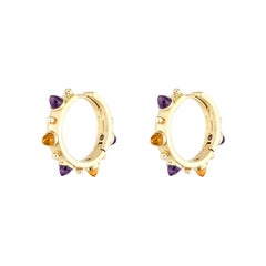 Dubini Punta di Diamante Cabochon Amethyst Citrine Gold Small Hoop Earrings