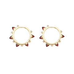 Dubini Punta di Diamante Cabochon Garnet 18 Karat Gold Small Hoop Earrings
