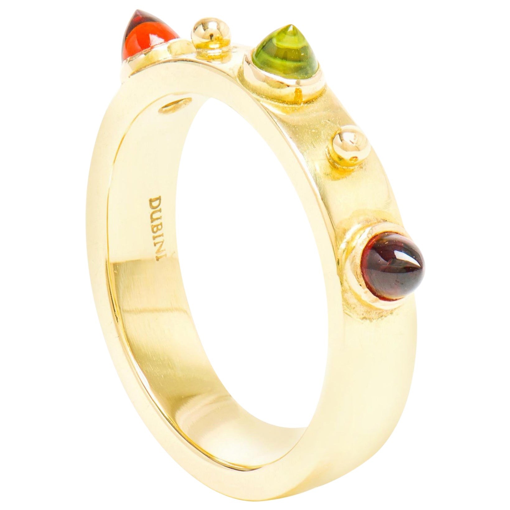 Dubini Punta Di Diamante Cabochon Stone Peridot Garnet Band Anello in Oro Giallo