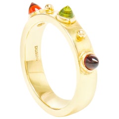 Dubini Punta Di Diamante Cabochon Stone Peridot Garnet Band Yellow Gold Ring