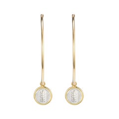 Dubini Spiga di Grano Hoop Yellow Gold Silver Coin Earrings