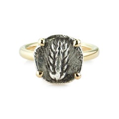Dubini Spiga di Grano Lucanian Ancient Silver Coin 18 Karat Yellow Gold Ring