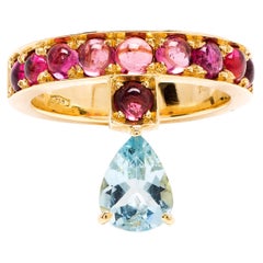 Anillo Dubini Theodora de oro amarillo de 18 quilates con aguamarina y turmalina rubelita