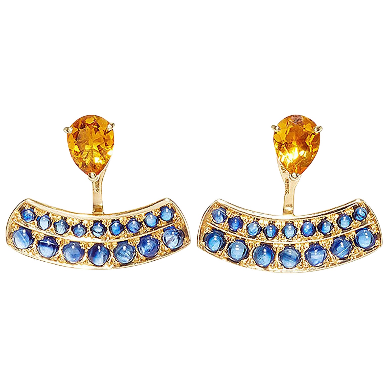 Boucles d'oreilles Dubini Theodora en or jaune 18 carats, citrine et saphir bleu