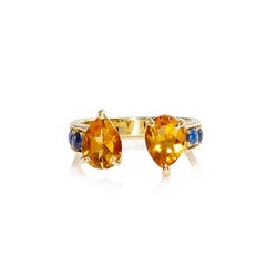 Dubini Theodora Citrine and Sapphire 18K Yellow Gold Ring