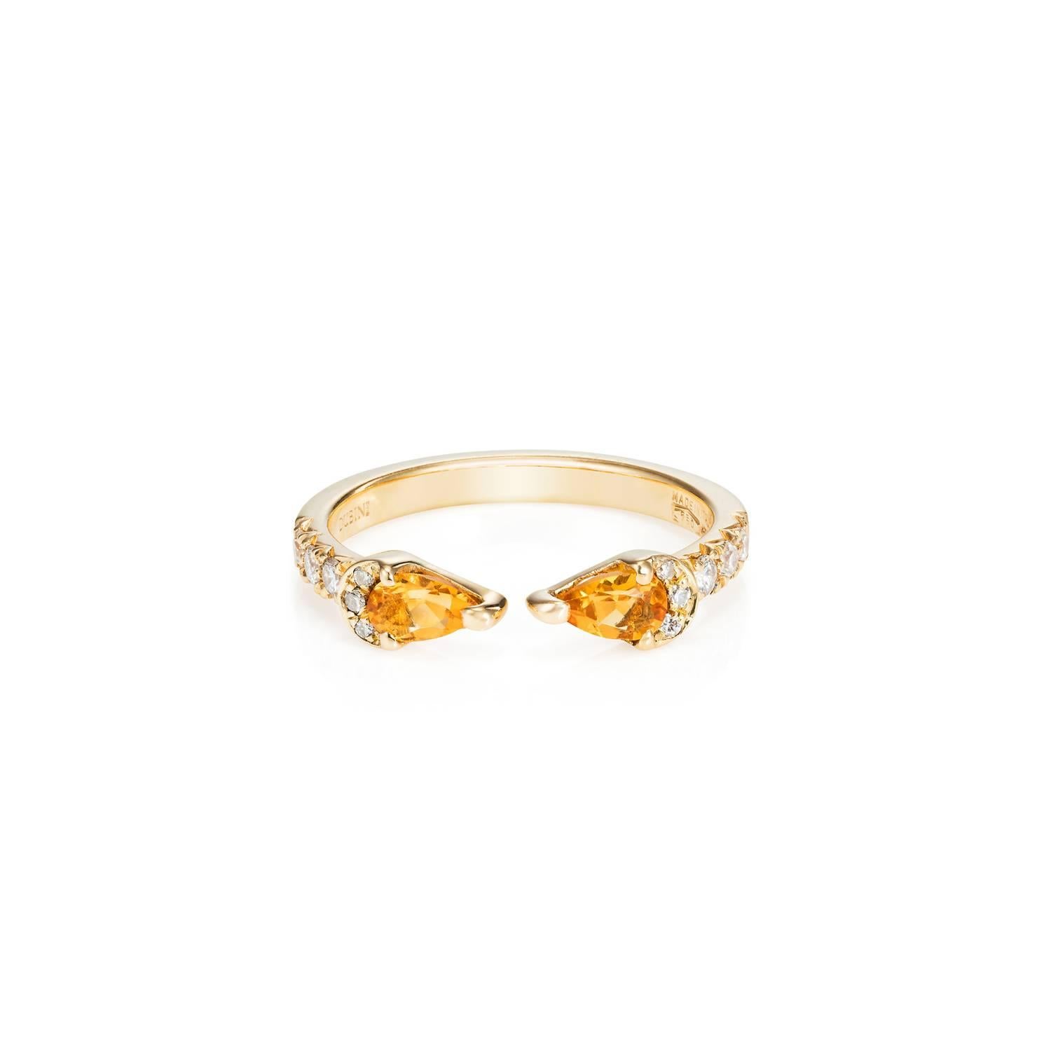 This DUBINI ring from the 'Theodora' collection features citrine drops with white diamonds set in 18K yellow gold. 

Ring size available: 53 (US 6.5)

The ring may be ordered in any size with a lead time of 3-4 weeks.

Please note that we offer a