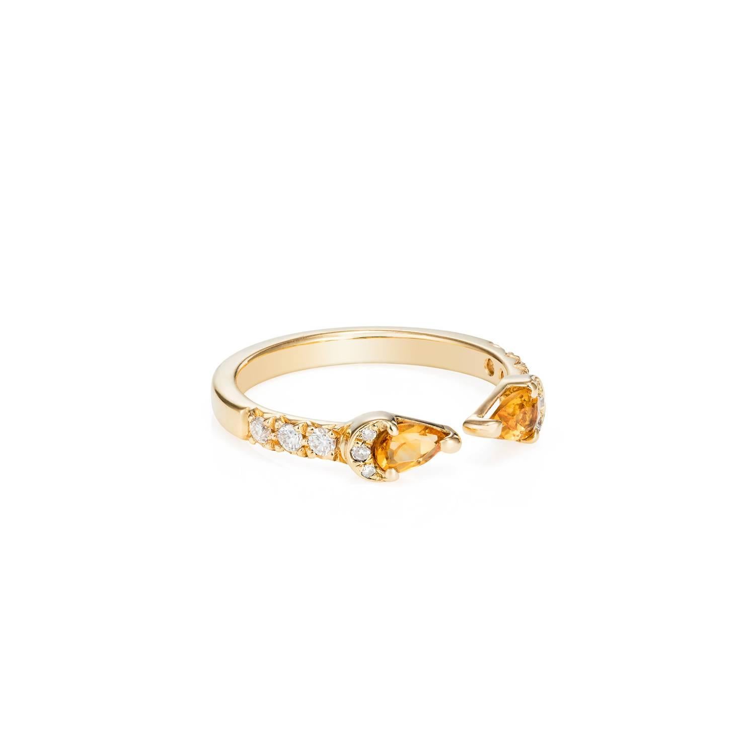 Byzantine Dubini Theodora Citrine Drops And White Diamonds 18K Yellow Gold Ring For Sale
