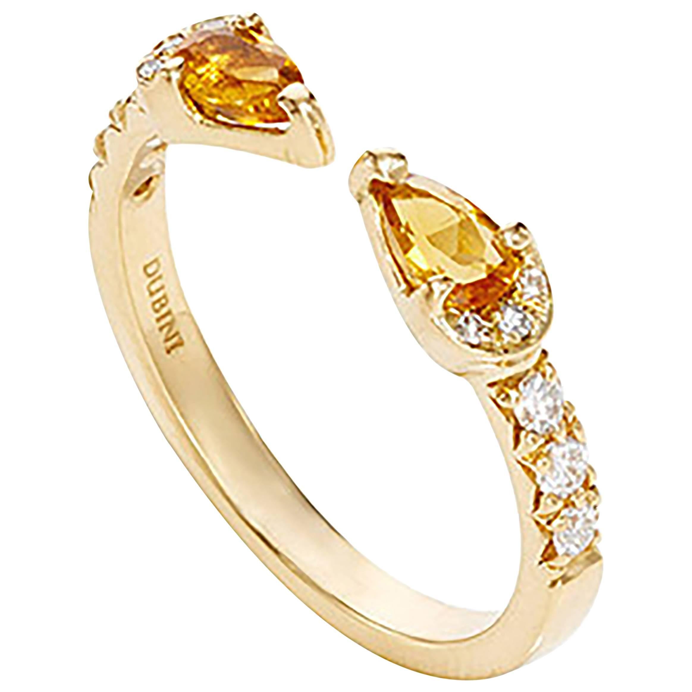 Dubini Bague Theodora en or jaune 18 carats avec gouttes de citrine et diamants blancs