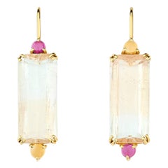 Dubini Theodora Emerald Cut Bi-Colored Beryl Rhodolite Citrine 18K Gold Earrings