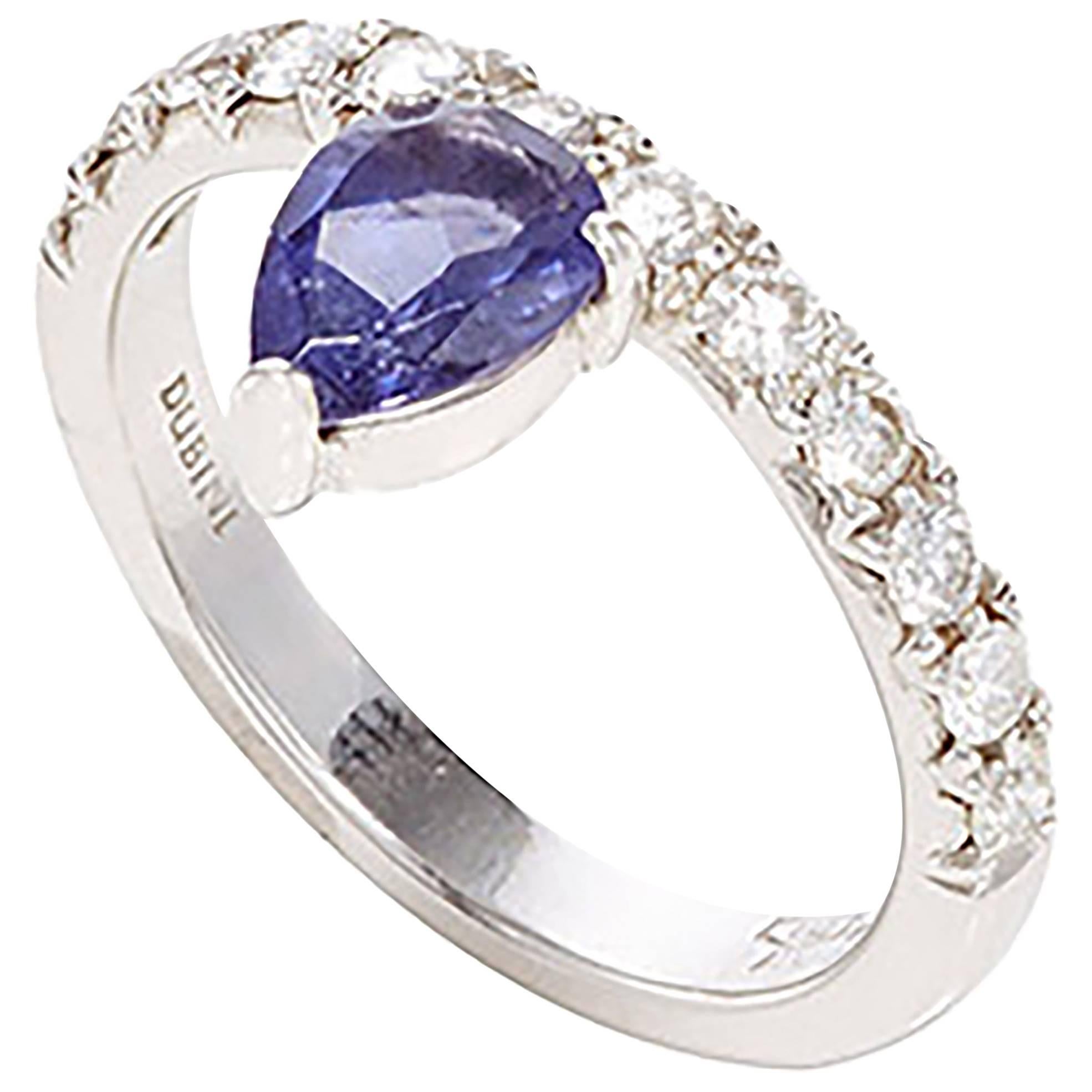 Dubini Theodora Iolite Drop Diamonds 18K White Gold Ring For Sale