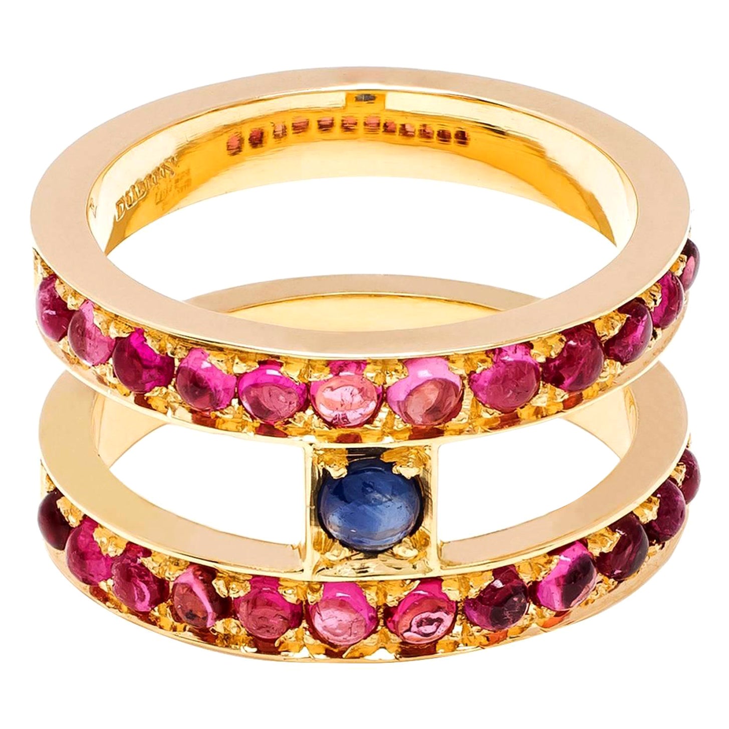 Anello Dubini Theodora con zaffiro e tormalina rubellite in oro giallo 18 carati