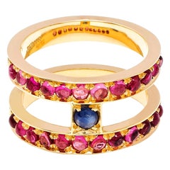 Anillo Dubini Theodora de oro amarillo de 18 quilates con zafiro y turmalina rubelita