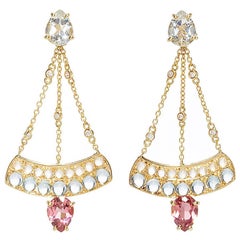 Dubini Theodora Topaz Rubellite Aquamarine Moonstone and Diamonds Gold Earrings