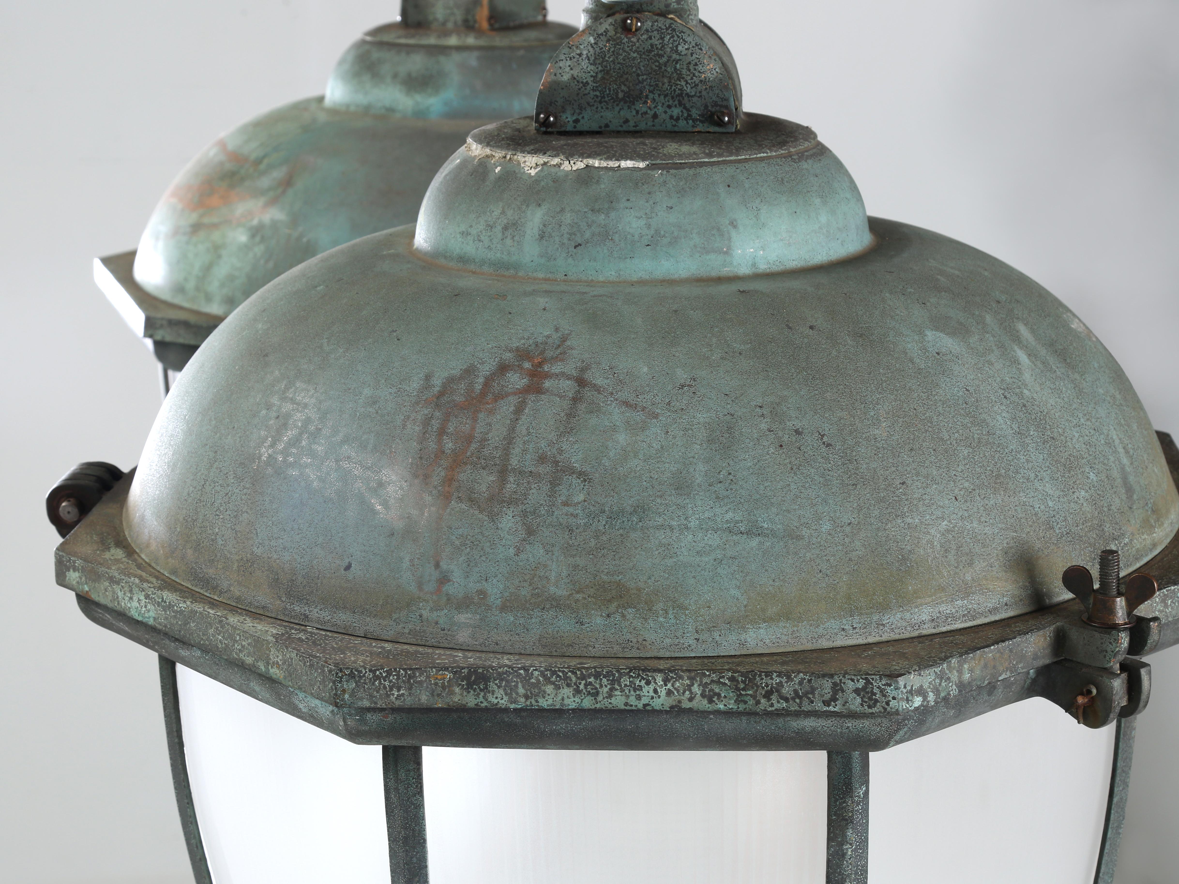  Dublin Lanterns in Bronze with Copper Domes, Holophane Dual Glass Shades 1930's 2