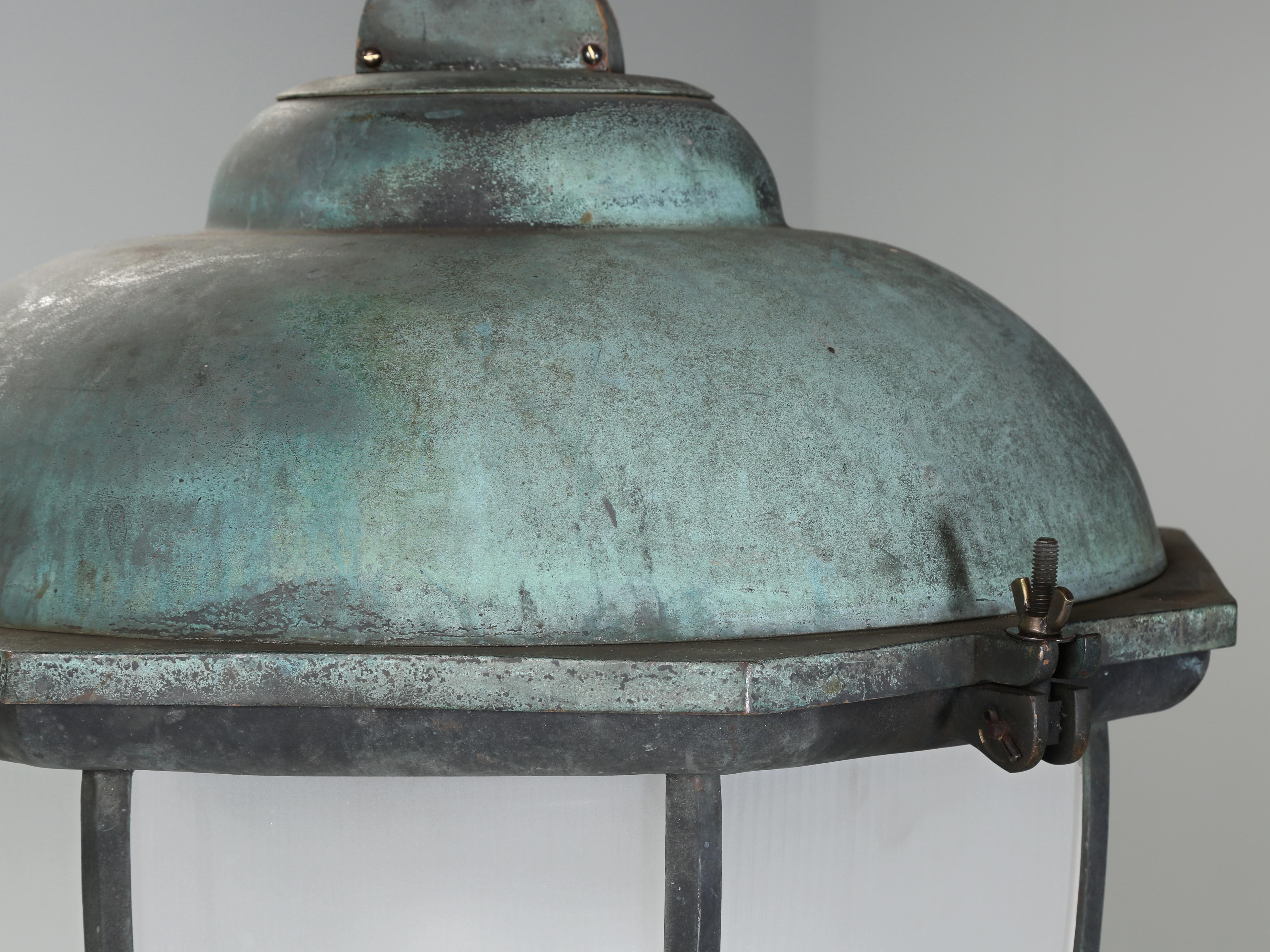  Dublin Lanterns in Bronze with Copper Domes, Holophane Dual Glass Shades 1930's 3