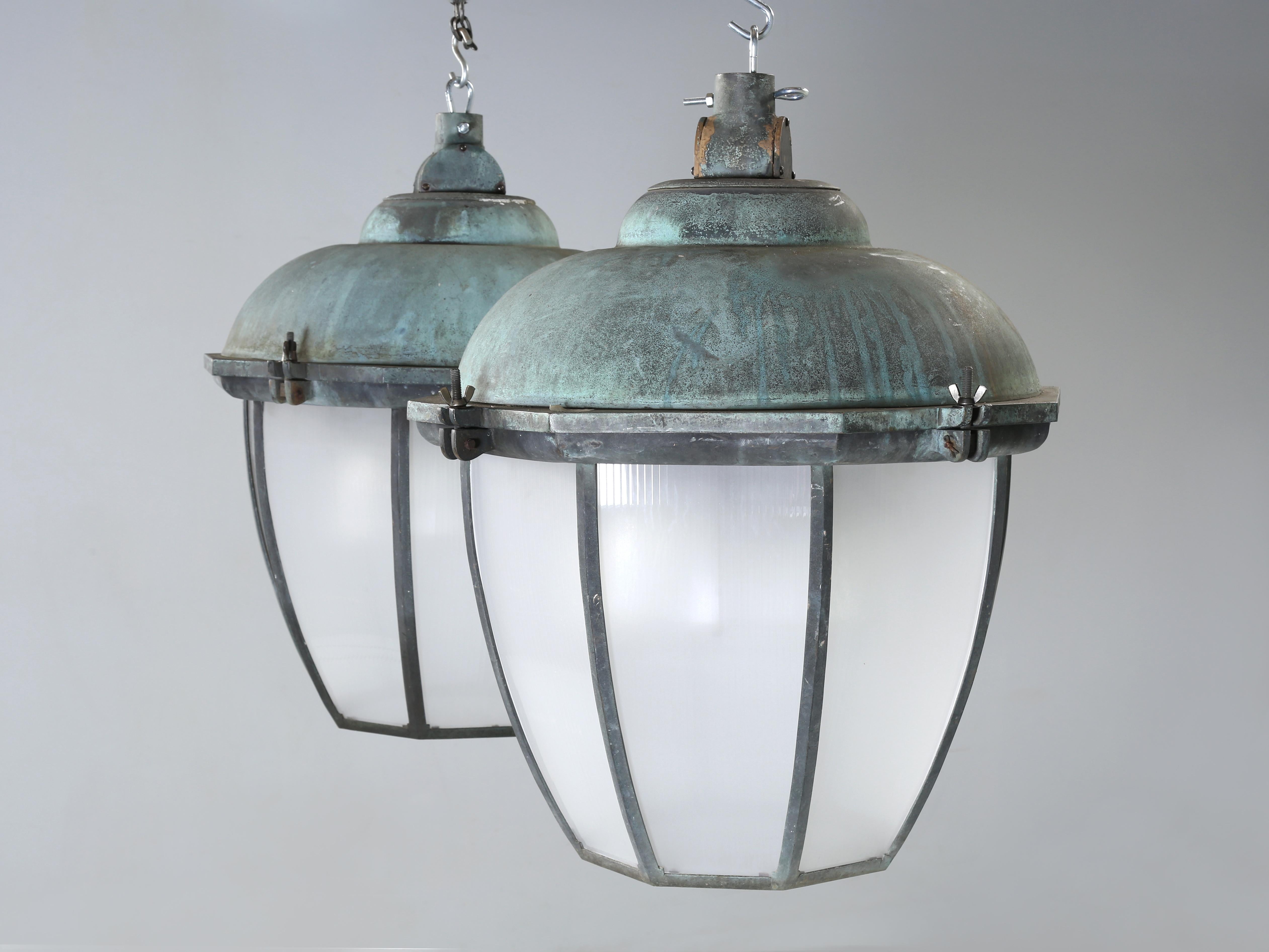 Country  Dublin Lanterns in Bronze with Copper Domes, Holophane Dual Glass Shades 1930's