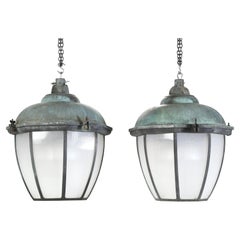  Dublin Lanterns in Bronze with Copper Domes, Holophane Dual Glass Shades 1930's