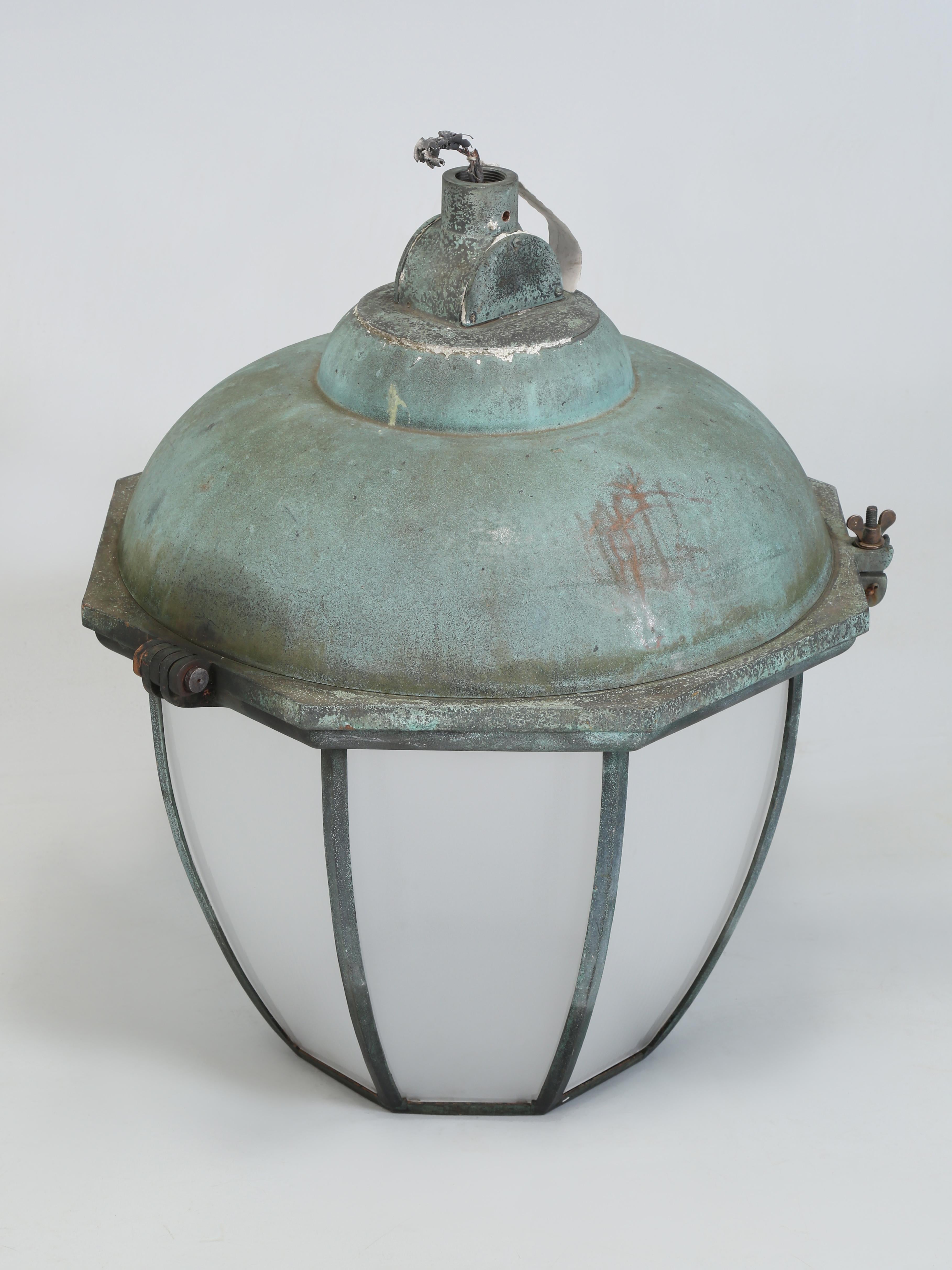 Art Deco Dublin Lanterns Solid Bronze Copper Domes Holophane Dual Glass Shades c1930s