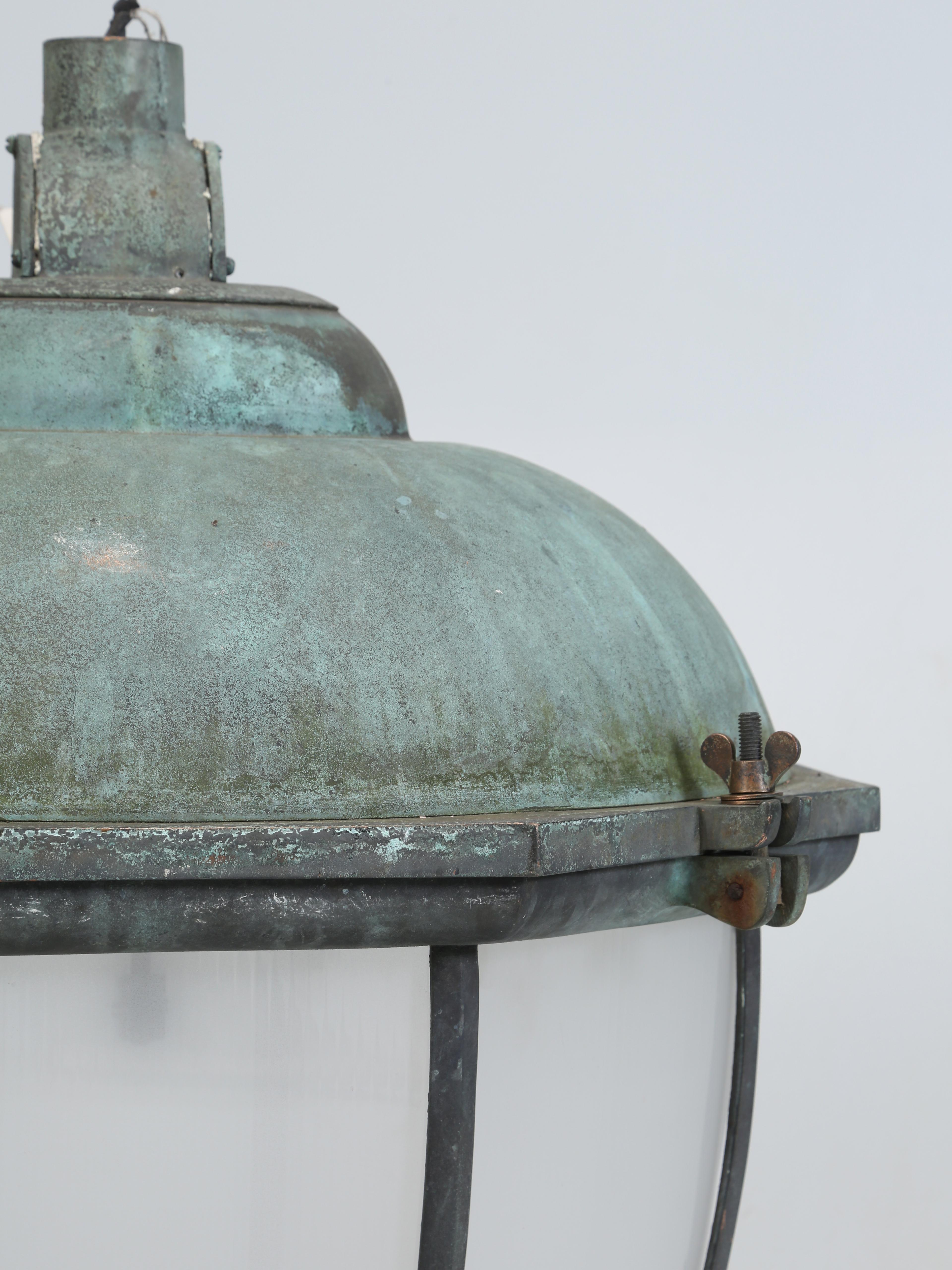 Cast Dublin Lanterns Solid Bronze Copper Domes Holophane Dual Glass Shades c1930s