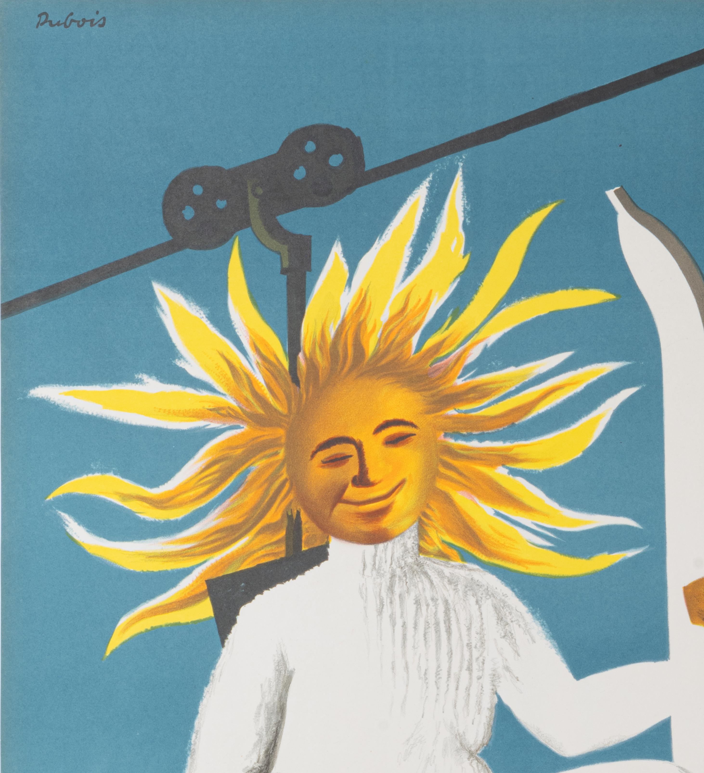 Art Déco A. Dubois, Poster originale sullo sci, Sci in Francia, Montagna, Sport invernali, Sole 1950 in vendita