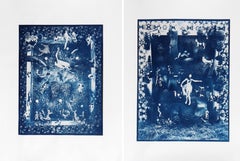 Diptychon: Blutige Hände und Gelassenheit. Cyanotypie-Fotografie