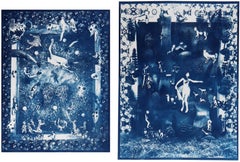 Diptych: Bloody Hands and Serenity. Cyanotype photograph