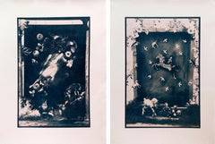 Diptych: Couple and Childhood Fairytales. Cyanotype