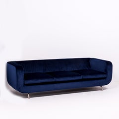 Dubuffet Three-Seat Sofa by Rodolfo Dordoni for Minotti in Deep Blue Velvet