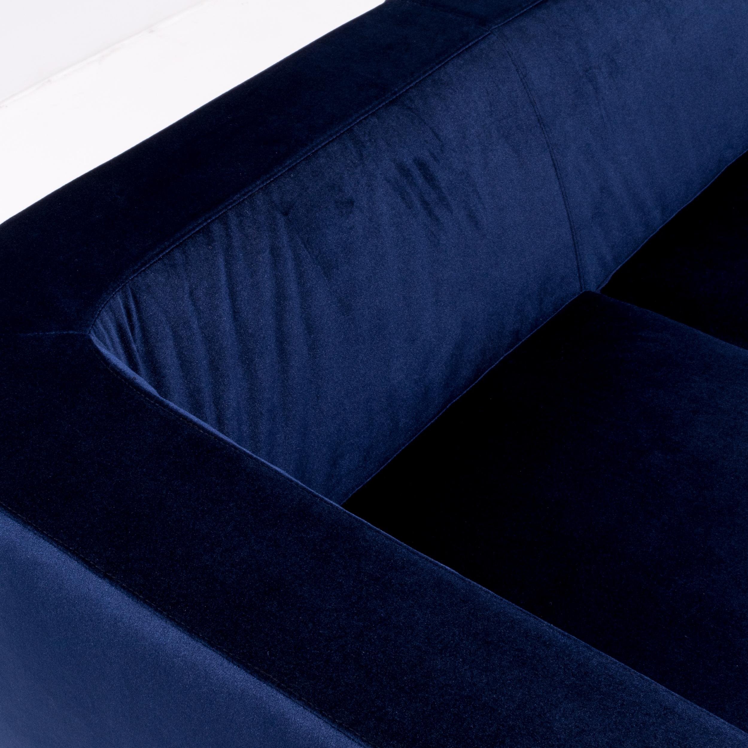 Italian Dubuffet Three-Seat Sofa by Rodolfo Dordoni for Minotti in Deep Blue Velvet