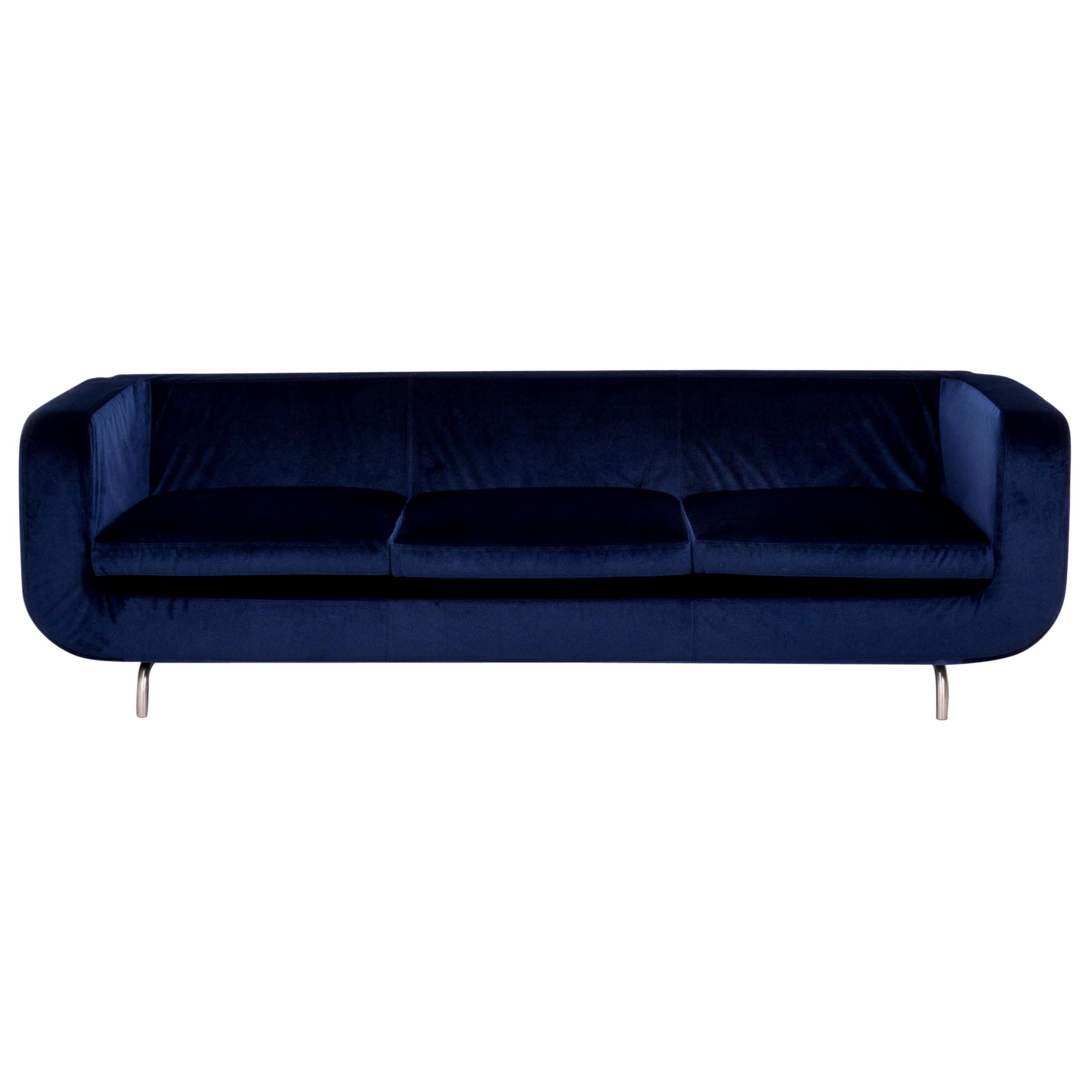Dubuffet Three-Seat Sofa by Rodolfo Dordoni for Minotti in Deep Blue Velvet
